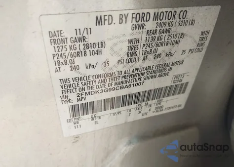 2012 Ford Edge Se z USA, uszkodzony, nr VIN 2FMDK3G99CBA61007